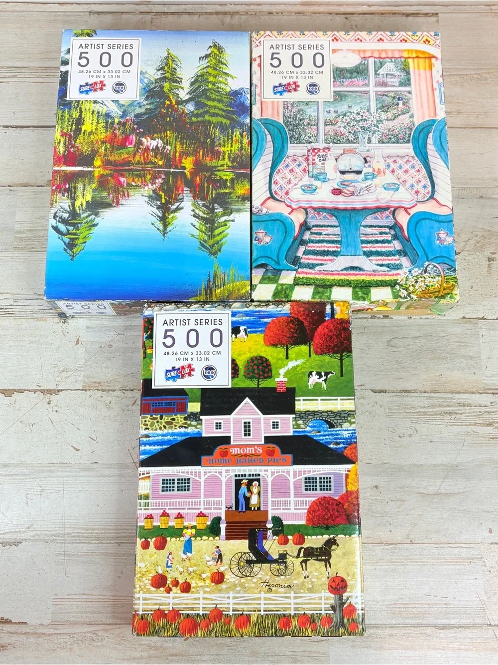 Lot Of 3 Artist Series Sure Lox 500 Piece Puzzles Sealed Challenging Colorful